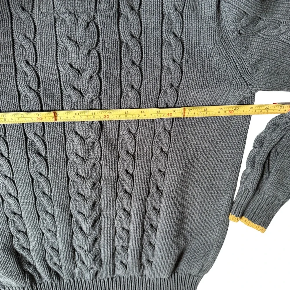 Eddie‎ Bauer Mens Navy Blue Cable Knit Cotton Mock Neck Button Sweater Large